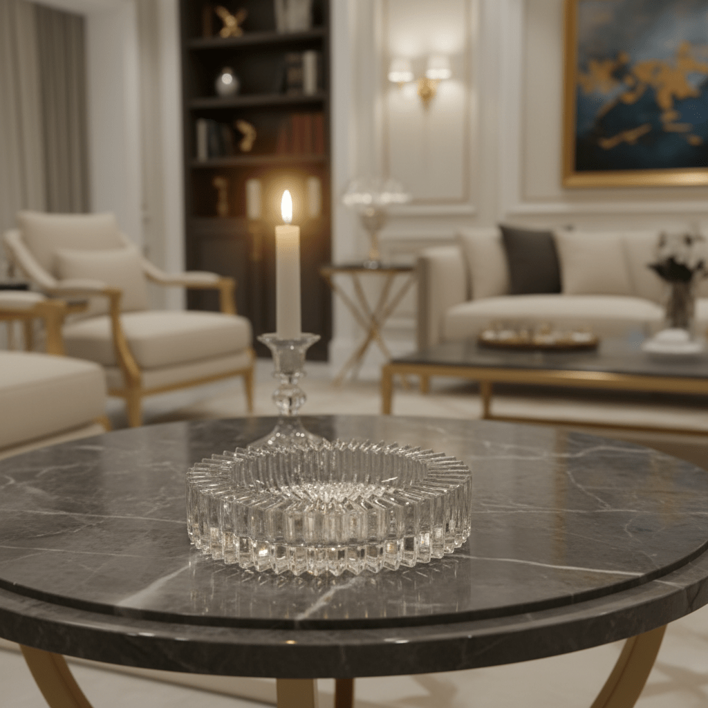 Soliel Classic Round Glass Ashtray with Designer Artistic Pattern – Durable Glass Smoking Accessory for Home & Lounge (15 cm) - Al Kabayel Discount CentreSoliel Classic Round Glass Ashtray with Designer Artistic Pattern – Durable Glass Smoking Accessory for Home & Lounge (15 cm)AshtraysSOLIELAl Kabayel Discount Centre