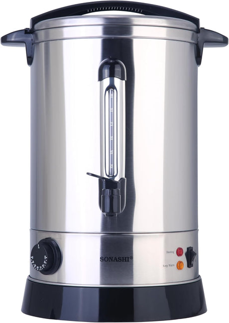Sonashi 10L Electric Water Boiler - Stainless Steel Double Layer Body with Water Tag | Auto & Resettable Thermostat with Indicator Light | SEWB - 10 Silver/Black 1650W - Al Kabayel Discount CentreSonashi 10L Electric Water Boiler - Stainless Steel Double Layer Body with Water Tag | Auto & Resettable Thermostat with Indicator Light | SEWB - 10 Silver/Black 1650WWater HeatersSONASHIAl Kabayel Discount Centre