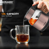 Sonashi 1.8L Cordless Kettle with Boil - Dry Protection, 360° Rotation with Concealed Heating Element, Auto Off When Water Boils with Light Indicator, Kettle for Tea, Water, Noodles, 1500W SKT - 1812 - Al Kabayel Discount CentreSonashi 1.8L Cordless Kettle with Boil - Dry Protection, 360° Rotation with Concealed Heating Element, Auto Off When Water Boils with Light Indicator, Kettle for Tea, Water, Noodles, 1500W SKT - 1812Electric KettlesSONASHIAl Kabayel Discount Centre
