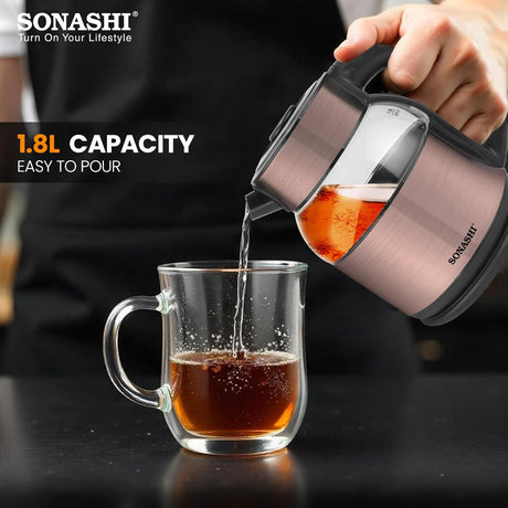 Sonashi 1.8L Cordless Kettle with Boil - Dry Protection, 360° Rotation with Concealed Heating Element, Auto Off When Water Boils with Light Indicator, Kettle for Tea, Water, Noodles, 1500W SKT - 1812 - Al Kabayel Discount CentreSonashi 1.8L Cordless Kettle with Boil - Dry Protection, 360° Rotation with Concealed Heating Element, Auto Off When Water Boils with Light Indicator, Kettle for Tea, Water, Noodles, 1500W SKT - 1812Electric KettlesSONASHIAl Kabayel Discount Centre