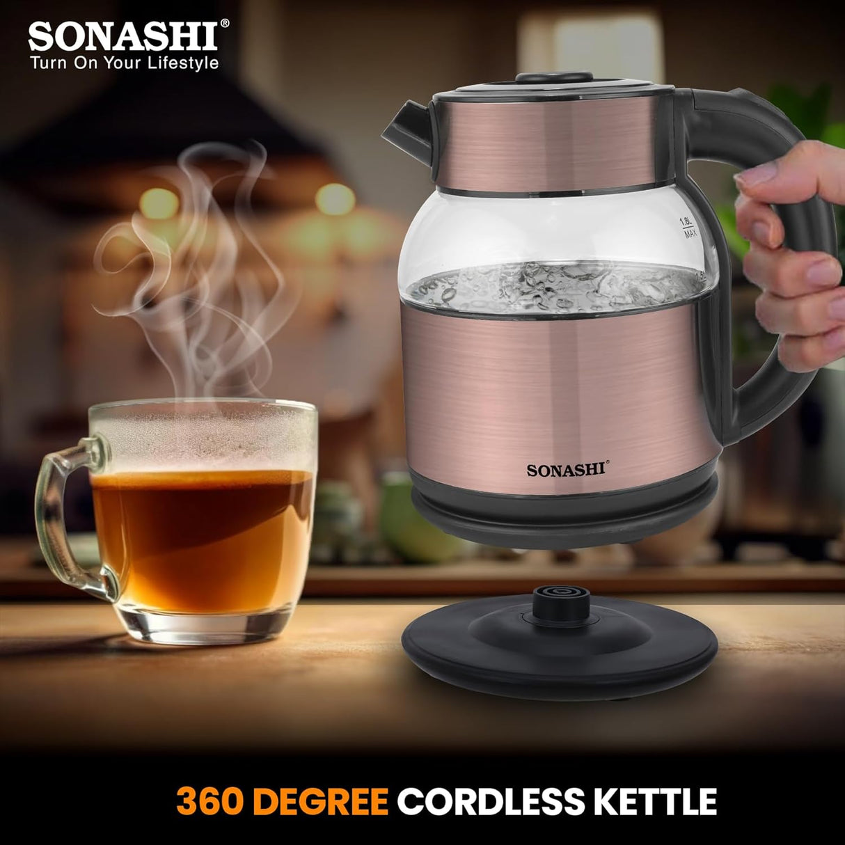 Sonashi 1.8L Cordless Kettle with Boil - Dry Protection, 360° Rotation with Concealed Heating Element, Auto Off When Water Boils with Light Indicator, Kettle for Tea, Water, Noodles, 1500W SKT - 1812 - Al Kabayel Discount CentreSonashi 1.8L Cordless Kettle with Boil - Dry Protection, 360° Rotation with Concealed Heating Element, Auto Off When Water Boils with Light Indicator, Kettle for Tea, Water, Noodles, 1500W SKT - 1812Electric KettlesSONASHIAl Kabayel Discount Centre