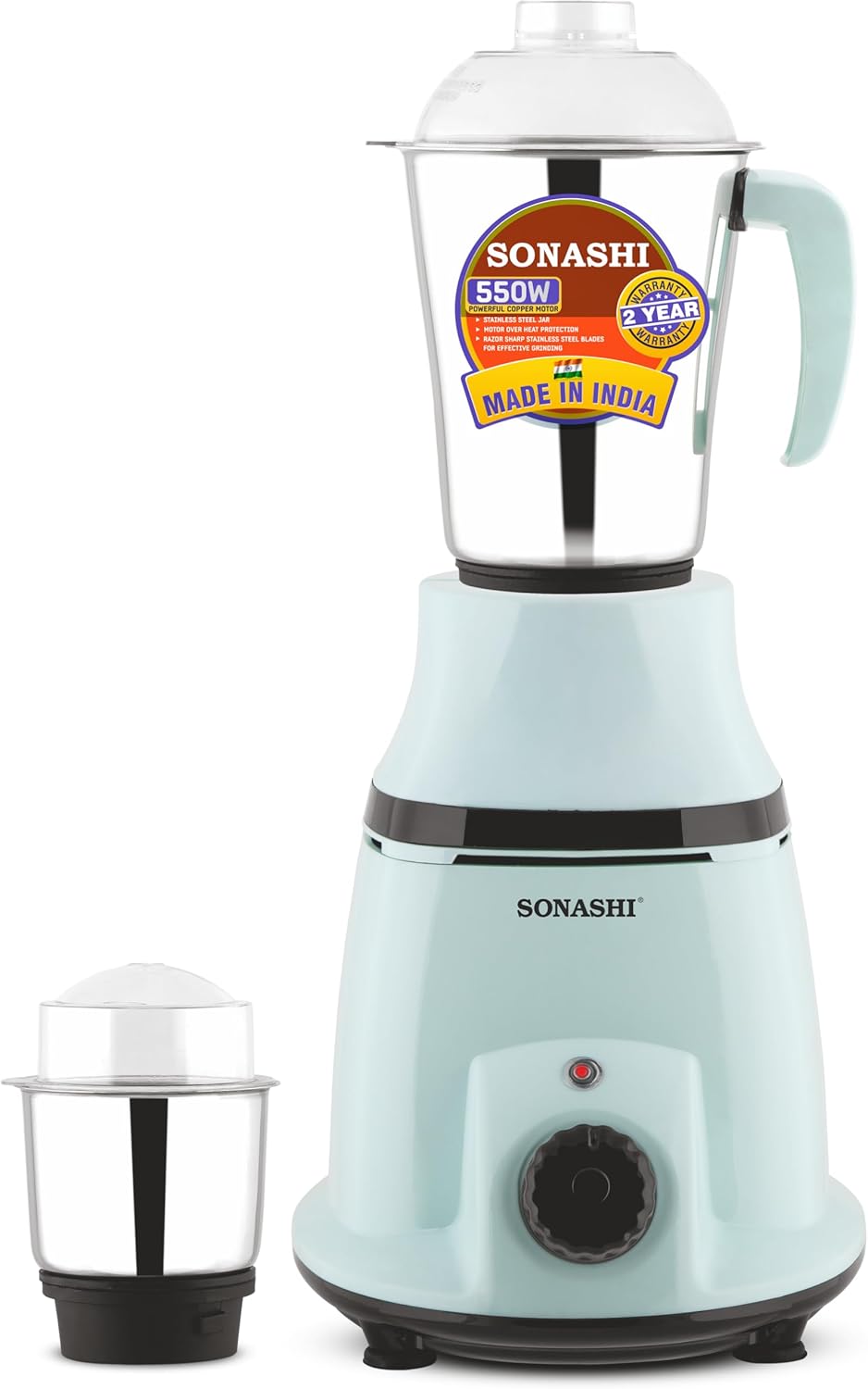 Sonashi 2 - in - 1 Mixer Grinder with Powerful Copper Motor - 3 Speed Control with Overheat Protection | 2 Stainless Steel Jars for Wet/Dry Grinding Liquidizing with Durable Lids 1.75 L 550 W SB - 196 Assorted Color - Al Kabayel Discount CentreSonashi 2 - in - 1 Mixer Grinder with Powerful Copper Motor - 3 Speed Control with Overheat Protection | 2 Stainless Steel Jars for Wet/Dry Grinding Liquidizing with Durable Lids 1.75 L 550 W SB - 196 Assorted ColorBlenders, Mixers & Food ProcessorsSONASHI