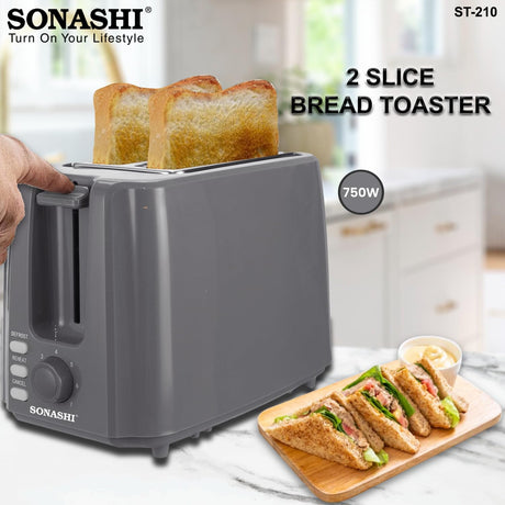 Sonashi 2 Slice Bread Toaster - Adjustable 7 Browning Control with Slide Out Crumb Tray | Defrost, Reheat and Cancel Options | Cool Touch Body for Fast Toasting 750 W ST - 210 Grey - Al Kabayel Discount CentreSonashi 2 Slice Bread Toaster - Adjustable 7 Browning Control with Slide Out Crumb Tray | Defrost, Reheat and Cancel Options | Cool Touch Body for Fast Toasting 750 W ST - 210 GreyToastersSONASHIAl Kabayel Discount Centre