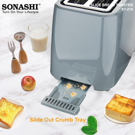 Sonashi 2 Slice Bread Toaster - Adjustable 7 Browning Control with Slide Out Crumb Tray | Defrost, Reheat and Cancel Options | Cool Touch Body for Fast Toasting 750 W ST - 210 Grey - Al Kabayel Discount CentreSonashi 2 Slice Bread Toaster - Adjustable 7 Browning Control with Slide Out Crumb Tray | Defrost, Reheat and Cancel Options | Cool Touch Body for Fast Toasting 750 W ST - 210 GreyToastersSONASHIAl Kabayel Discount Centre