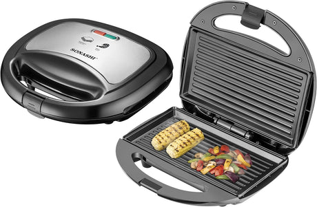 Sonashi 2 Slice Non - Stick Sandwich Grill SGT - 853N – Stainless Steel Sandwich Maker with Handle Locking System, Indicator Light, Overheat Protection | Kitchen Appliances - Al Kabayel Discount CentreSonashi 2 Slice Non - Stick Sandwich Grill SGT - 853N – Stainless Steel Sandwich Maker with Handle Locking System, Indicator Light, Overheat Protection | Kitchen AppliancesElectric Griddles & GrillsSONASHIAl Kabayel Discount Centre