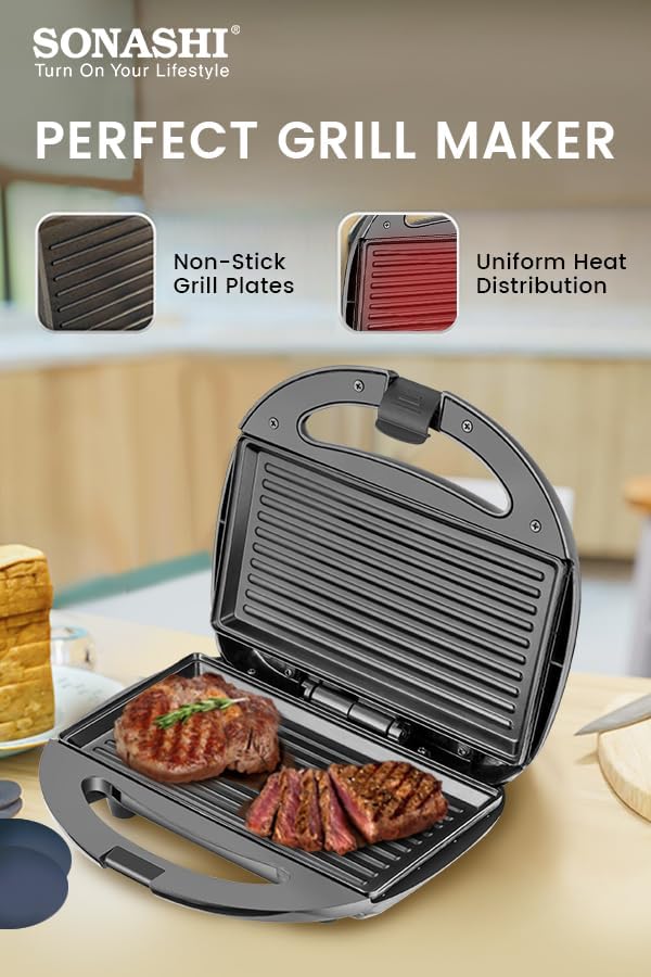 Sonashi 2 Slice Non - Stick Sandwich Grill SGT - 853N – Stainless Steel Sandwich Maker with Handle Locking System, Indicator Light, Overheat Protection | Kitchen Appliances - Al Kabayel Discount CentreSonashi 2 Slice Non - Stick Sandwich Grill SGT - 853N – Stainless Steel Sandwich Maker with Handle Locking System, Indicator Light, Overheat Protection | Kitchen AppliancesElectric Griddles & GrillsSONASHIAl Kabayel Discount Centre