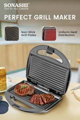 Sonashi 2 Slice Non - Stick Sandwich Grill SGT - 853N – Stainless Steel Sandwich Maker with Handle Locking System, Indicator Light, Overheat Protection | Kitchen Appliances - Al Kabayel Discount CentreSonashi 2 Slice Non - Stick Sandwich Grill SGT - 853N – Stainless Steel Sandwich Maker with Handle Locking System, Indicator Light, Overheat Protection | Kitchen AppliancesElectric Griddles & GrillsSONASHIAl Kabayel Discount Centre