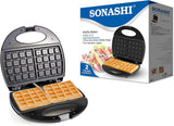 Sonashi 2 - Slice Waffle Maker [Black - Silver] SWM - 873 - 750W, Class I Non - Stick Waffle Maker Machine w/Cool Touch Body, Handle Lock, Indicator Lights | Kitchen Appliances - Al Kabayel Discount CentreSonashi 2 - Slice Waffle Maker [Black - Silver] SWM - 873 - 750W, Class I Non - Stick Waffle Maker Machine w/Cool Touch Body, Handle Lock, Indicator Lights | Kitchen AppliancesElectric Griddles & GrillsSONASHIAl Kabayel Discount Centre
