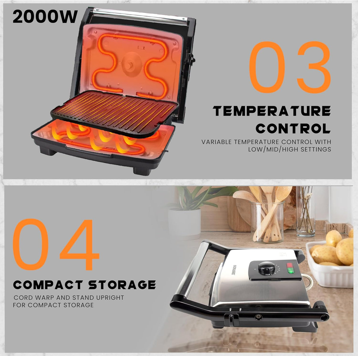 Sonashi 2000W Contact Grill SGT - 854 – 4 Slice Press Grill & Sandwich Maker with Dual Indicator, Temperature Control, Removable Drip Tray | Kitchen Appliance - Al Kabayel Discount CentreSonashi 2000W Contact Grill SGT - 854 – 4 Slice Press Grill & Sandwich Maker with Dual Indicator, Temperature Control, Removable Drip Tray | Kitchen ApplianceElectric Griddles & GrillsSONASHIAl Kabayel Discount Centre