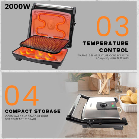 Sonashi 2000W Contact Grill SGT - 854 – 4 Slice Press Grill & Sandwich Maker with Dual Indicator, Temperature Control, Removable Drip Tray | Kitchen Appliance - Al Kabayel Discount CentreSonashi 2000W Contact Grill SGT - 854 – 4 Slice Press Grill & Sandwich Maker with Dual Indicator, Temperature Control, Removable Drip Tray | Kitchen ApplianceElectric Griddles & GrillsSONASHIAl Kabayel Discount Centre