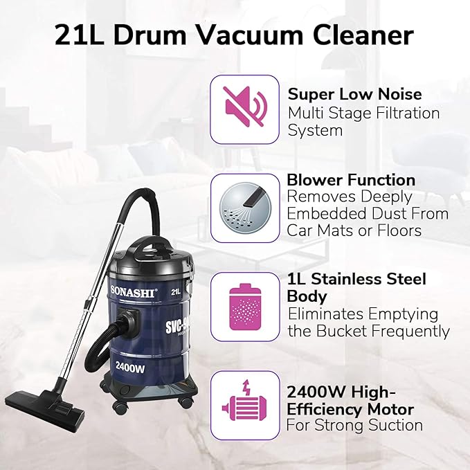 SONASHI 2400W Drum Vacuum Cleaner 21L Dust Capacity SVC - 9008DN - Al Kabayel Discount CentreSONASHI 2400W Drum Vacuum Cleaner 21L Dust Capacity SVC - 9008DNVacuum CleanersSONASHIAl Kabayel Discount Centre