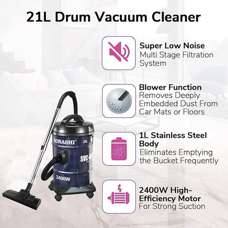 SONASHI 2400W Drum Vacuum Cleaner 21L Dust Capacity SVC - 9008DN - Al Kabayel Discount CentreSONASHI 2400W Drum Vacuum Cleaner 21L Dust Capacity SVC - 9008DNVacuum CleanersSONASHIAl Kabayel Discount Centre