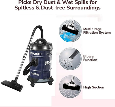 SONASHI 2400W Drum Vacuum Cleaner 21L Dust Capacity SVC - 9008DN - Al Kabayel Discount CentreSONASHI 2400W Drum Vacuum Cleaner 21L Dust Capacity SVC - 9008DNVacuum CleanersSONASHIAl Kabayel Discount Centre