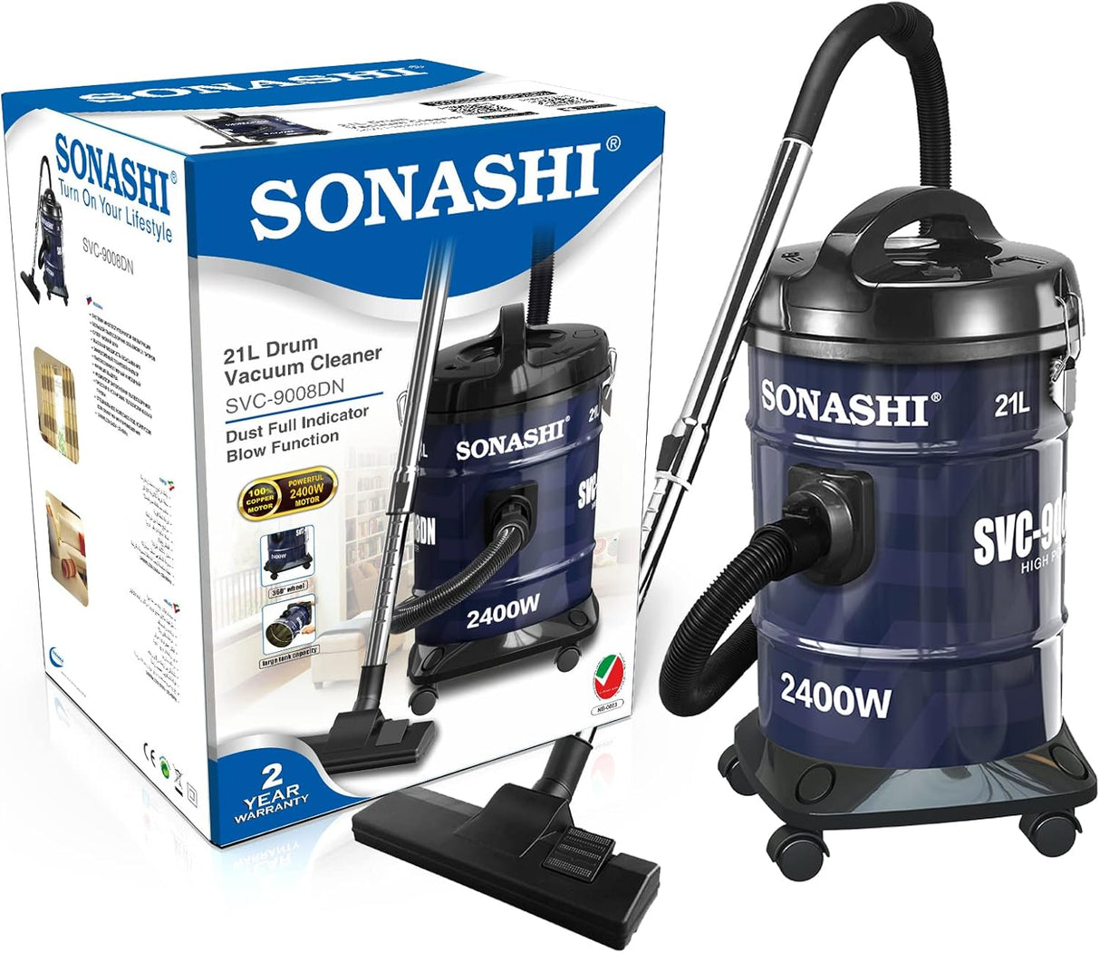 SONASHI 2400W Drum Vacuum Cleaner 21L Dust Capacity SVC - 9008DN - Al Kabayel Discount CentreSONASHI 2400W Drum Vacuum Cleaner 21L Dust Capacity SVC - 9008DNVacuum CleanersSONASHIAl Kabayel Discount Centre