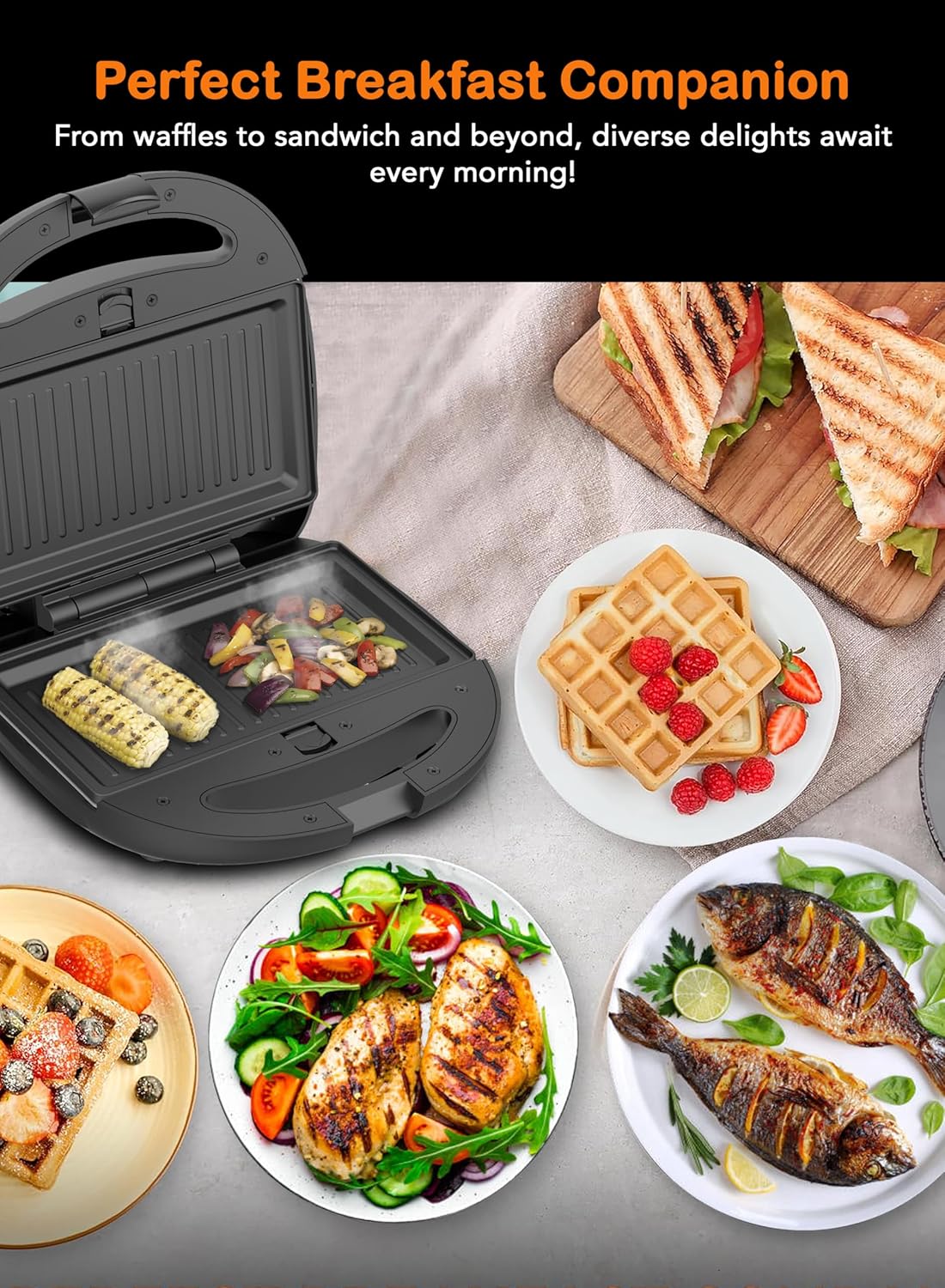 Sonashi 3 - in - 1 Multi Snack Maker 232mm*220mm*96mm, Detachable Sandwich, Grill, Waffle Making Plates with Bakelite Coating - SSM - 861N - Al Kabayel Discount CentreSonashi 3 - in - 1 Multi Snack Maker 232mm*220mm*96mm, Detachable Sandwich, Grill, Waffle Making Plates with Bakelite Coating - SSM - 861NFood & Drink AppliancesSONASHIAl Kabayel Discount Centre