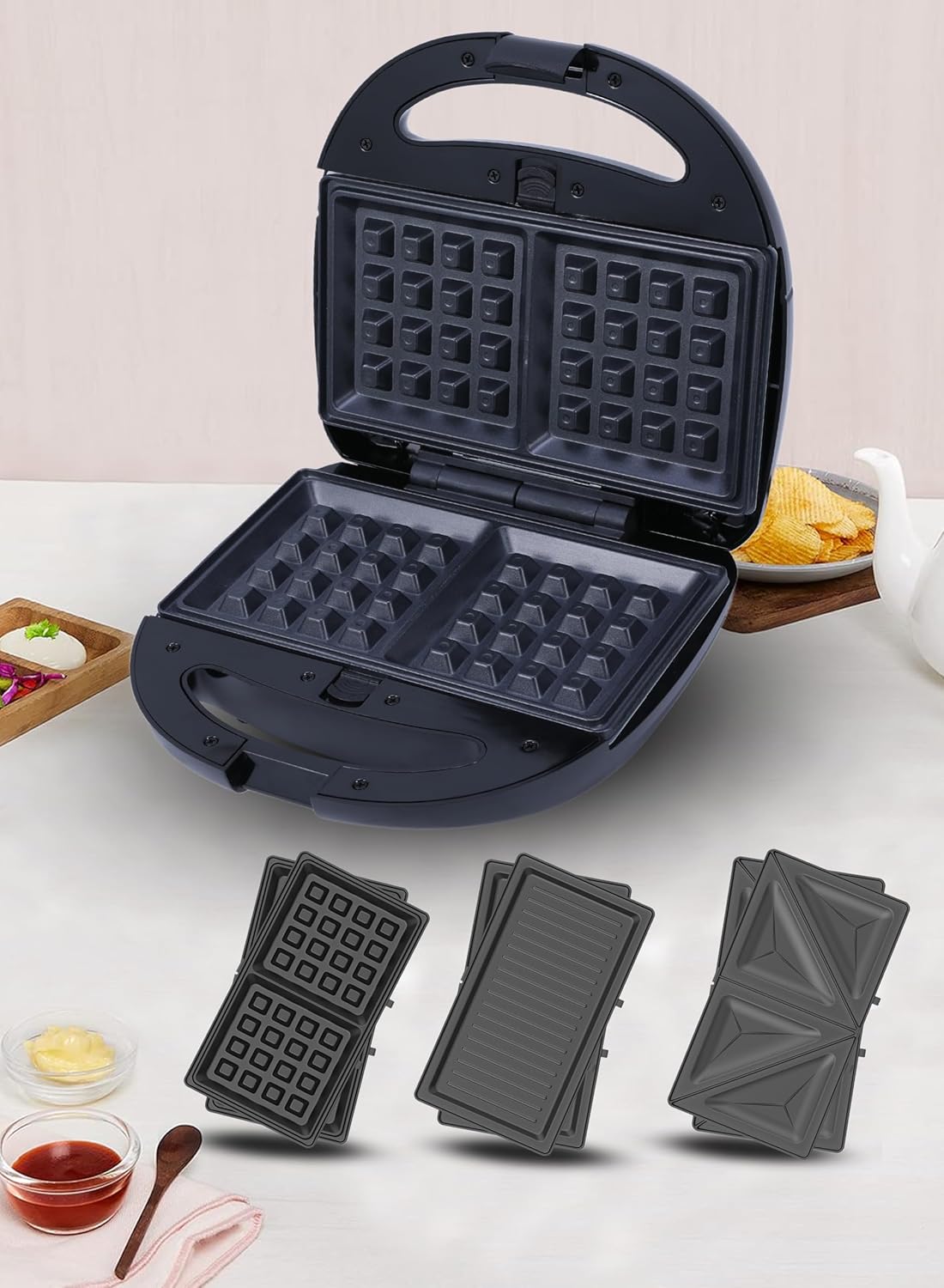 Sonashi 3 - in - 1 Multi Snack Maker 232mm*220mm*96mm, Detachable Sandwich, Grill, Waffle Making Plates with Bakelite Coating - SSM - 861N - Al Kabayel Discount CentreSonashi 3 - in - 1 Multi Snack Maker 232mm*220mm*96mm, Detachable Sandwich, Grill, Waffle Making Plates with Bakelite Coating - SSM - 861NFood & Drink AppliancesSONASHIAl Kabayel Discount Centre