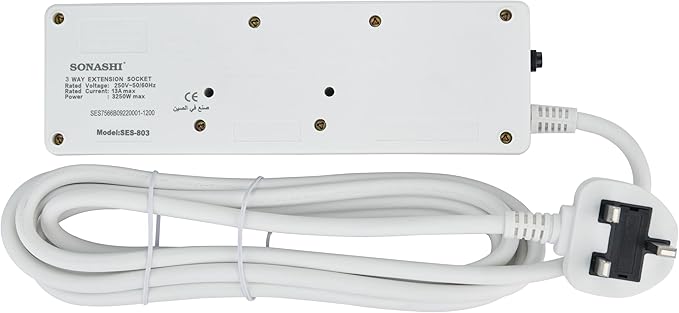 SONASHI 3 Way Extension Socket, 3M Cable SES - 803 White - Al Kabayel Discount CentreSONASHI 3 Way Extension Socket, 3M Cable SES - 803 WhiteCords & AdaptersSONASHIAl Kabayel Discount Centre
