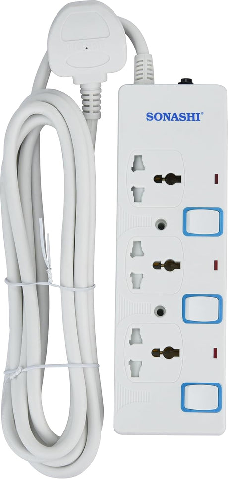 SONASHI 3 Way Extension Socket, 3M Cable SES - 803 White - Al Kabayel Discount CentreSONASHI 3 Way Extension Socket, 3M Cable SES - 803 WhiteCords & AdaptersSONASHIAl Kabayel Discount Centre