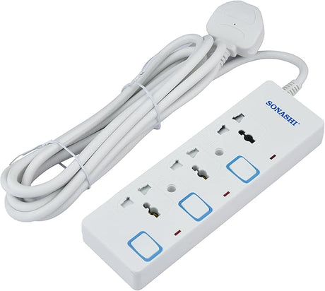 SONASHI 3 Way Extension Socket, 3M Cable SES - 803 White - Al Kabayel Discount CentreSONASHI 3 Way Extension Socket, 3M Cable SES - 803 WhiteCords & AdaptersSONASHIAl Kabayel Discount Centre