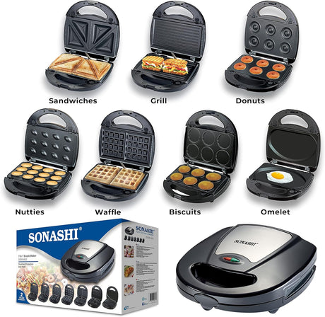 Sonashi 7 - in - 1 Multi Snack Maker SSM - 862 - Detachable Sandwich, Grill, Donut, Waffle, Cupcake, Nutty, Omelet Making Plates - Al Kabayel Discount CentreSonashi 7 - in - 1 Multi Snack Maker SSM - 862 - Detachable Sandwich, Grill, Donut, Waffle, Cupcake, Nutty, Omelet Making PlatesSandwich MakersSONASHIAl Kabayel Discount Centre