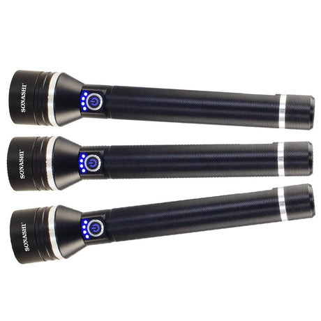 Sonashi 8000mAh Rechargeable LED Torch Set of 3 | 1200 Meter Long Range Bright Beam | Durable Acrylic Lens | Black Body Design - Al Kabayel Discount CentreSonashi 8000mAh Rechargeable LED Torch Set of 3 | 1200 Meter Long Range Bright Beam | Durable Acrylic Lens | Black Body DesigntorchSONASHIAl Kabayel Discount Centre