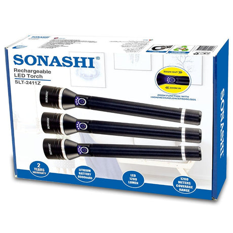Sonashi 8000mAh Rechargeable LED Torch Set of 3 | 1200 Meter Long Range Bright Beam | Durable Acrylic Lens | Black Body Design - Al Kabayel Discount CentreSonashi 8000mAh Rechargeable LED Torch Set of 3 | 1200 Meter Long Range Bright Beam | Durable Acrylic Lens | Black Body DesigntorchSONASHIAl Kabayel Discount Centre