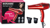 Sonashi Hair Dryer with Cold Hot Wind, 2 Heat and Airflow Settings, With Cool Shot and AC Motor, Nozzle for Fast Drying & Smooth Finish, Lightweight Design, For All Hair Types, 2000W SHD - 3032 Red - Al Kabayel Discount CentreSonashi Hair Dryer with Cold Hot Wind, 2 Heat and Airflow Settings, With Cool Shot and AC Motor, Nozzle for Fast Drying & Smooth Finish, Lightweight Design, For All Hair Types, 2000W SHD - 3032 RedHair DryerSONASHIAl Kabayel Discount Centre