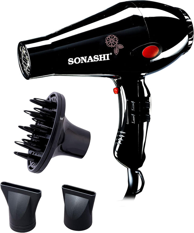 Sonashi Hair Dryer with Diffuser, Cold Hot Wind, 2 Heat and Airflow Settings, With Cool Shot, Diffuser, Nozzle for Fast Drying & Smooth Finish, Lightweight, For All Hair Types, 2000W SHD - 3013 Black - Al Kabayel Discount CentreSonashi Hair Dryer with Diffuser, Cold Hot Wind, 2 Heat and Airflow Settings, With Cool Shot, Diffuser, Nozzle for Fast Drying & Smooth Finish, Lightweight, For All Hair Types, 2000W SHD - 3013 BlackHair DryerSONASHIAl Kabayel Discount Centre