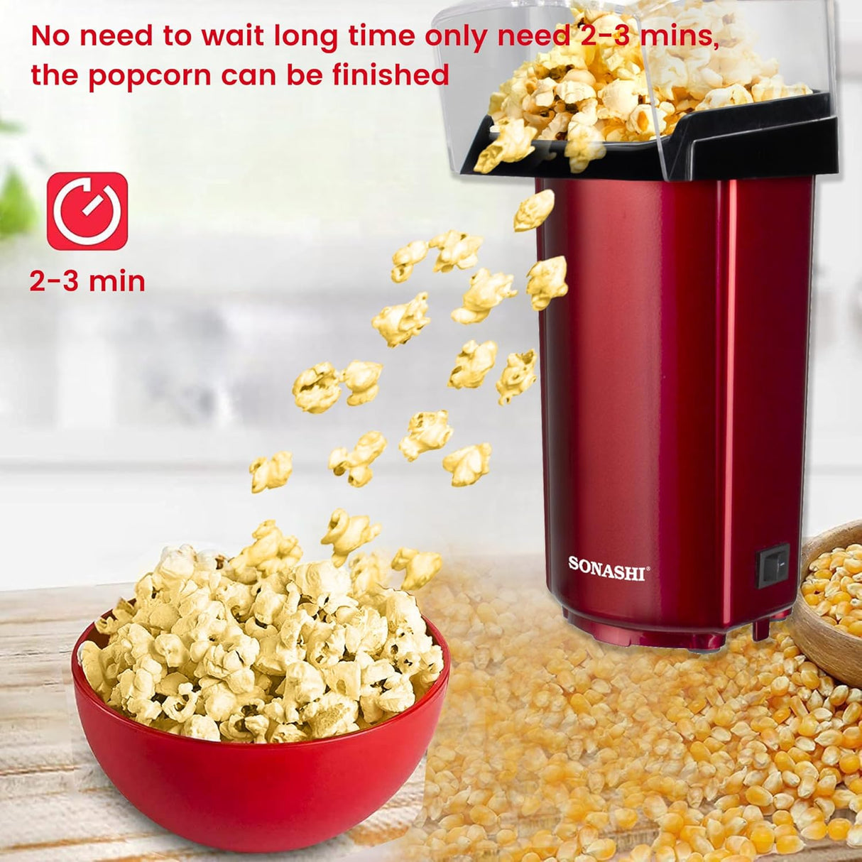 Sonashi Popcorn Maker | Classic Style Machine makes Hot, Fresh, and Fat - Free popcorn anytime - On/Off Switch, Easy To Use with Non - slip Feet | Detachable Cap for easy clean 40 ml 900 W SPCM - 101 Red - Al Kabayel Discount CentreSonashi Popcorn Maker | Classic Style Machine makes Hot, Fresh, and Fat - Free popcorn anytime - On/Off Switch, Easy To Use with Non - slip Feet | Detachable Cap for easy clean 40 ml 900 W SPCM - 101 RedAir FryersSONASHIAl Kabayel Discount Centre