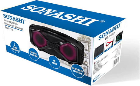 Sonashi Rechargeable Bluetooth Speaker With Rgb Lights Calling & Fm Radio Function/Read Mp3 Portable Device With Hi - Fi Surround Sound And Chargeable Battery Sleek Design SBS - 722 - Al Kabayel Discount CentreSonashi Rechargeable Bluetooth Speaker With Rgb Lights Calling & Fm Radio Function/Read Mp3 Portable Device With Hi - Fi Surround Sound And Chargeable Battery Sleek Design SBS - 722Electronic AppliancesSONASHIAl Kabayel Discount Centre