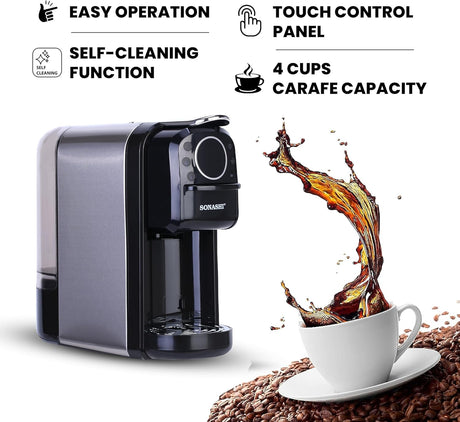 Sonashi SCM - 4984 3 in 1 Multi - Capsule Coffee Machine – 1400W Coffee Maker with 700ML Detachable Water Tank, Touch Control Panel, Self - Cleaning Function | Kitchen Tools SCM - 4984 Black/Grey - Al Kabayel Discount CentreSonashi SCM - 4984 3 in 1 Multi - Capsule Coffee Machine – 1400W Coffee Maker with 700ML Detachable Water Tank, Touch Control Panel, Self - Cleaning Function | Kitchen Tools SCM - 4984 Black/GreyCoffee MakersSONASHIAl Kabayel Discount Centre