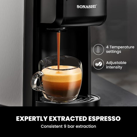 Sonashi SCM - 4984 3 in 1 Multi - Capsule Coffee Machine – 1400W Coffee Maker with 700ML Detachable Water Tank, Touch Control Panel, Self - Cleaning Function | Kitchen Tools SCM - 4984 Black/Grey - Al Kabayel Discount CentreSonashi SCM - 4984 3 in 1 Multi - Capsule Coffee Machine – 1400W Coffee Maker with 700ML Detachable Water Tank, Touch Control Panel, Self - Cleaning Function | Kitchen Tools SCM - 4984 Black/GreyCoffee MakersSONASHIAl Kabayel Discount Centre