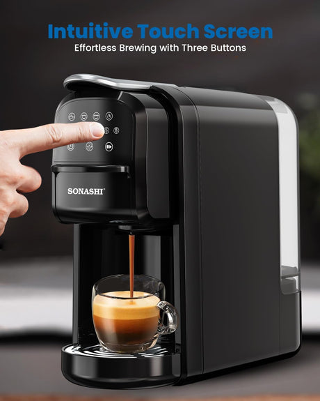 Sonashi SCM - 4985 3 in 1 Multi - Capsule Coffee Machine – 1400W Coffee Maker with 700ML Detachable Water Tank, Touch Control Panel, Self - Cleaning Function | Kitchen Tools SCM - 4985 Black - Al Kabayel Discount CentreSonashi SCM - 4985 3 in 1 Multi - Capsule Coffee Machine – 1400W Coffee Maker with 700ML Detachable Water Tank, Touch Control Panel, Self - Cleaning Function | Kitchen Tools SCM - 4985 BlackCoffee MakersSONASHIAl Kabayel Discount Centre