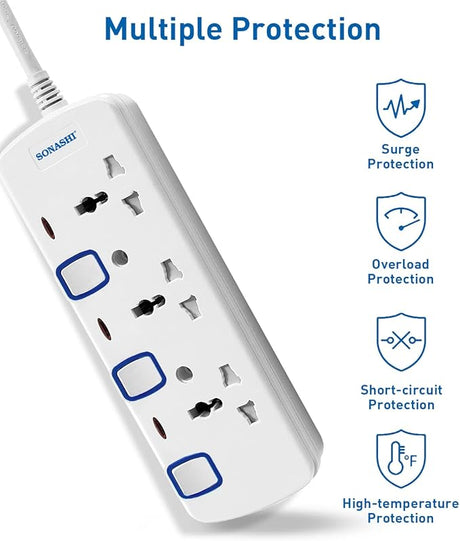 SONASHI SES - 1003 3 Way Extension Socket w/Safety Shutter, Individual Switches, Universal Sockets, Indicator Lights - Al Kabayel Discount CentreSONASHI SES - 1003 3 Way Extension Socket w/Safety Shutter, Individual Switches, Universal Sockets, Indicator LightsCords & AdaptersSONASHIAl Kabayel Discount Centre