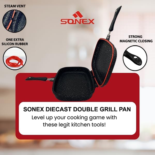 SONEX Die Cast Double Grill Pan 36cm, Ceramic Coating with Extra Rubber - Al Kabayel Discount CentreSONEX Die Cast Double Grill Pan 36cm, Ceramic Coating with Extra RubberFrying Pans & SkilletsSONEXAl Kabayel Discount Centre