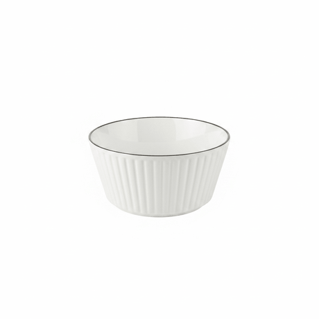 Spanis Home White Ceramic Ribbed Bowl with Silver Rim – 5 Inch - Al Kabayel Discount CentreSpanis Home White Ceramic Ribbed Bowl with Silver Rim – 5 InchBowlsSPANIS HOMEAl Kabayel Discount Centre
