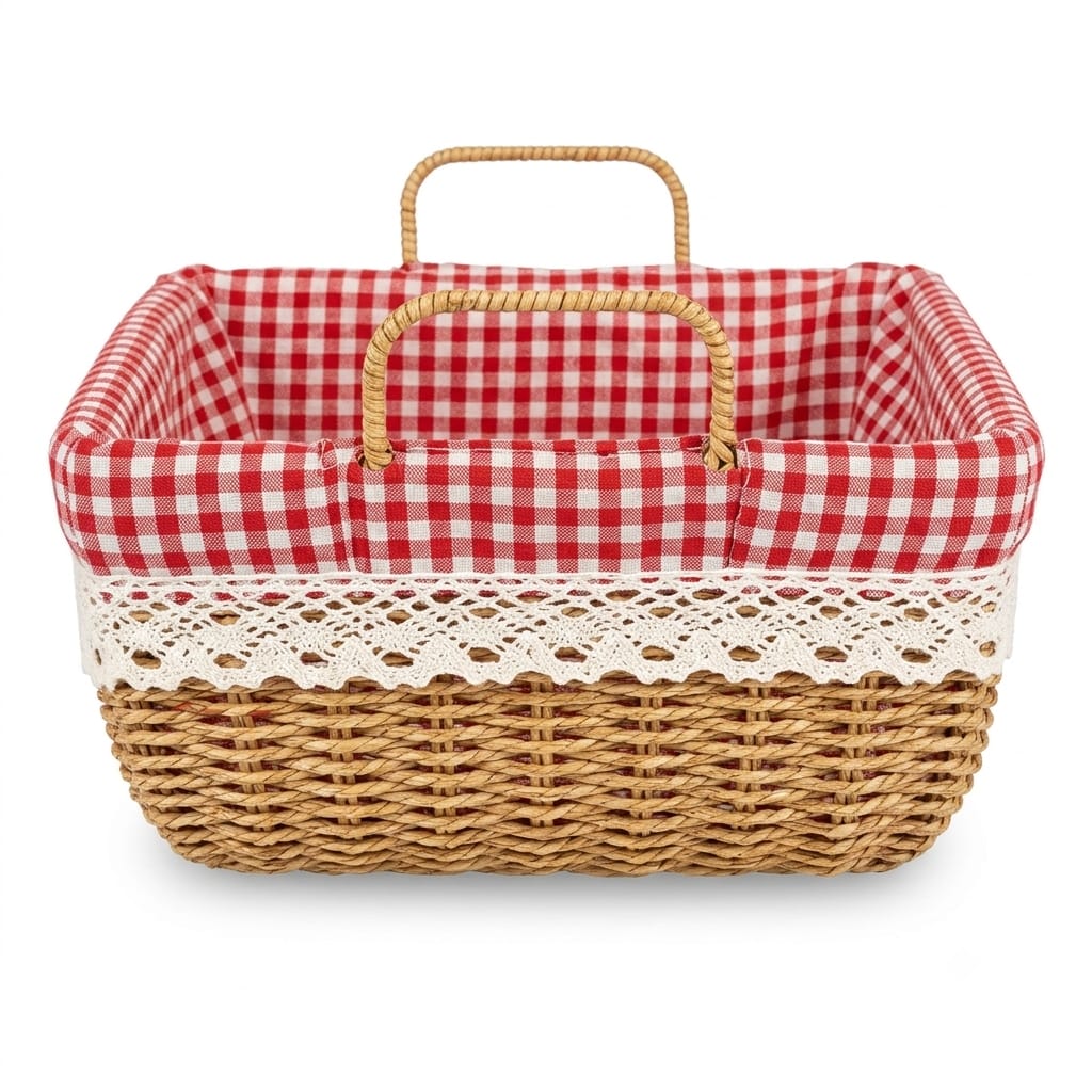 Square Woven Storage Basket with Gingham Lining & Handles - Al Kabayel Discount CentreSquare Woven Storage Basket with Gingham Lining & HandlesRattansAKDCAl Kabayel Discount Centre