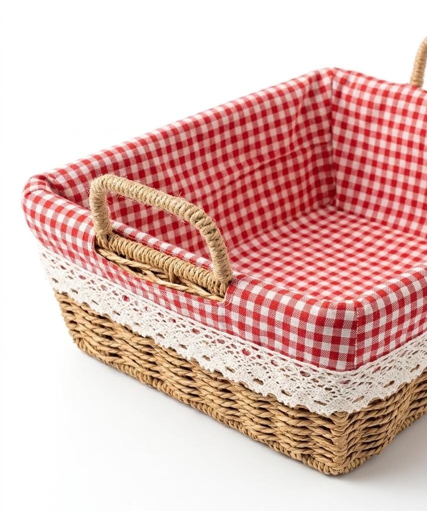 Square Woven Storage Basket with Gingham Lining & Handles - Al Kabayel Discount CentreSquare Woven Storage Basket with Gingham Lining & HandlesRattansAKDCAl Kabayel Discount Centre