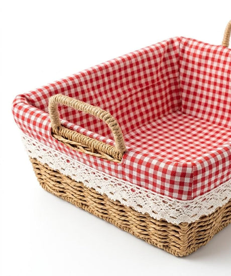 Square Woven Storage Basket with Gingham Lining & Handles - Al Kabayel Discount CentreSquare Woven Storage Basket with Gingham Lining & HandlesRattansAKDCAl Kabayel Discount Centre