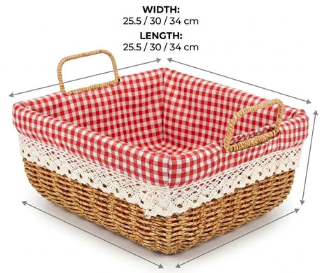Square Woven Storage Basket with Gingham Lining & Handles - Al Kabayel Discount CentreSquare Woven Storage Basket with Gingham Lining & HandlesRattansAKDCAl Kabayel Discount Centre
