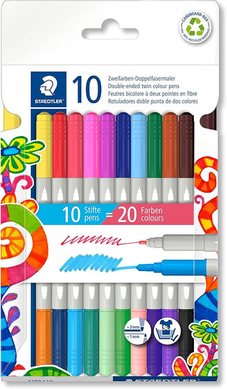 Staedtler 3280 C10 Twin - Colour, Double - Ended Fibre - Tip Pens - 20 Assorted Colours (Pack of 10) - Al Kabayel Discount CentreStaedtler 3280 C10 Twin - Colour, Double - Ended Fibre - Tip Pens - 20 Assorted Colours (Pack of 10)Color PencilsSTAEDTLERAl Kabayel Discount Centre