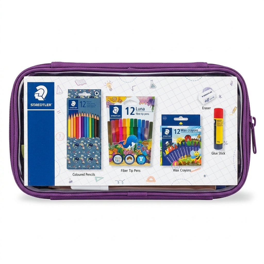 Staedtler Kids Art Set – 12 Coloured Pencils, 12 Luna Fibre Tip Pens, 12 Wax Crayons, Eraser & Glue Stick with Pencil Case - Al Kabayel Discount CentreStaedtler Kids Art Set – 12 Coloured Pencils, 12 Luna Fibre Tip Pens, 12 Wax Crayons, Eraser & Glue Stick with Pencil CaseStationerySTAEDTLERAl Kabayel Discount Centre