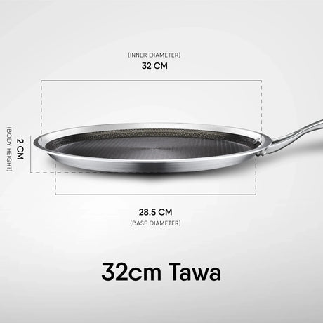 Stahl Triply Stainless Steel Non Stick Tawa | Tri Ply Dosa Tawa | Stainless Steel Scratch Resistant Dosa Tawa with Induction Base - 32 cm - Al Kabayel Discount CentreStahl Triply Stainless Steel Non Stick Tawa | Tri Ply Dosa Tawa | Stainless Steel Scratch Resistant Dosa Tawa with Induction Base - 32 cmFrying Pan & Grill PanSTAHlAl Kabayel Discount Centre