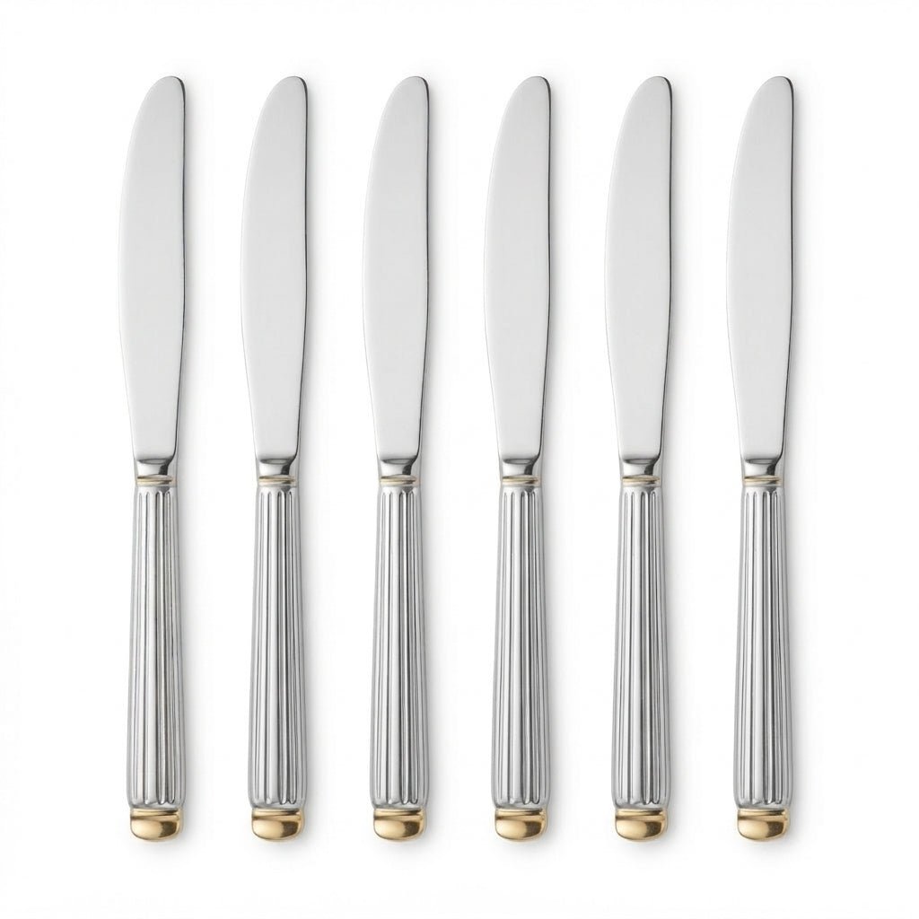 Stainless Steel Dinner Knife Set of 6 – 23cm Silver & Gold Accent - Al Kabayel Discount CentreStainless Steel Dinner Knife Set of 6 – 23cm Silver & Gold AccentKnife & Knife SetsAKDCAl Kabayel Discount Centre