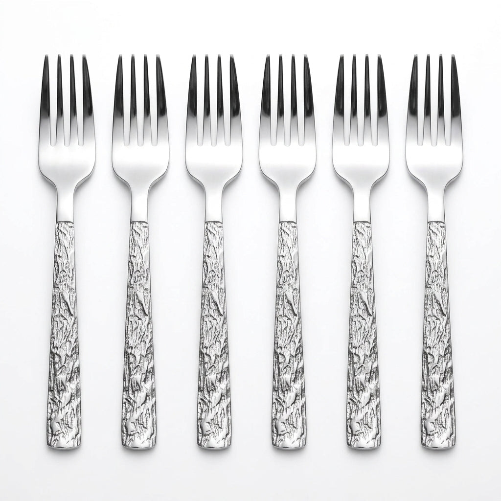 Stainless Steel Fork Set of 6 - 15cm Silver Textured Handle - Al Kabayel Discount CentreStainless Steel Fork Set of 6 - 15cm Silver Textured HandleForkAKDCAl Kabayel Discount Centre