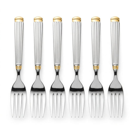 Stainless Steel Fork Set of 6 – 20cm Silver & Gold Accent - Al Kabayel Discount CentreStainless Steel Fork Set of 6 – 20cm Silver & Gold AccentForkAKDCAl Kabayel Discount Centre