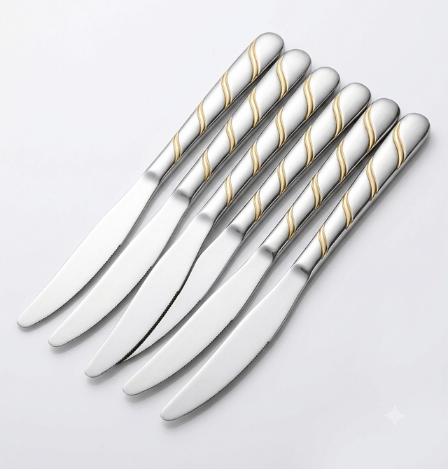 Stainless Steel Knife Set of 6 – 22cm Silver & Gold Accent - Al Kabayel Discount CentreStainless Steel Knife Set of 6 – 22cm Silver & Gold AccentKnife & Knife SetsAKDCAl Kabayel Discount Centre