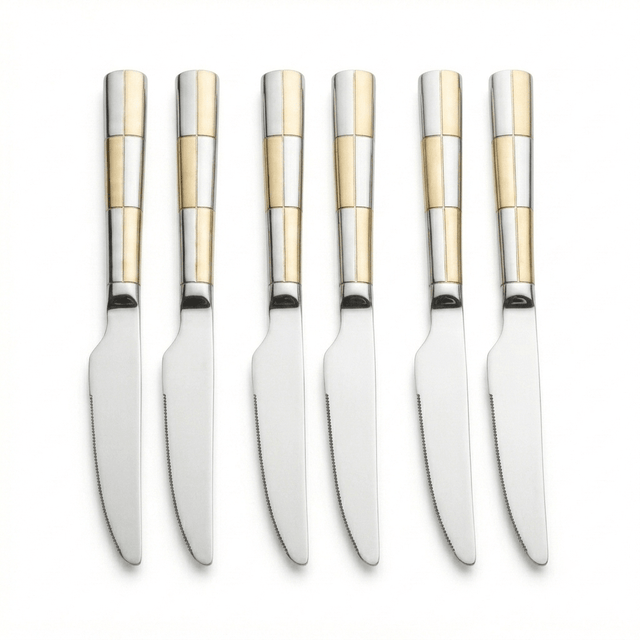 Stainless Steel Knife Set of 6 – 23cm Silver & Gold Accent - Al Kabayel Discount CentreStainless Steel Knife Set of 6 – 23cm Silver & Gold AccentKnife & Knife SetsAKDCAl Kabayel Discount Centre