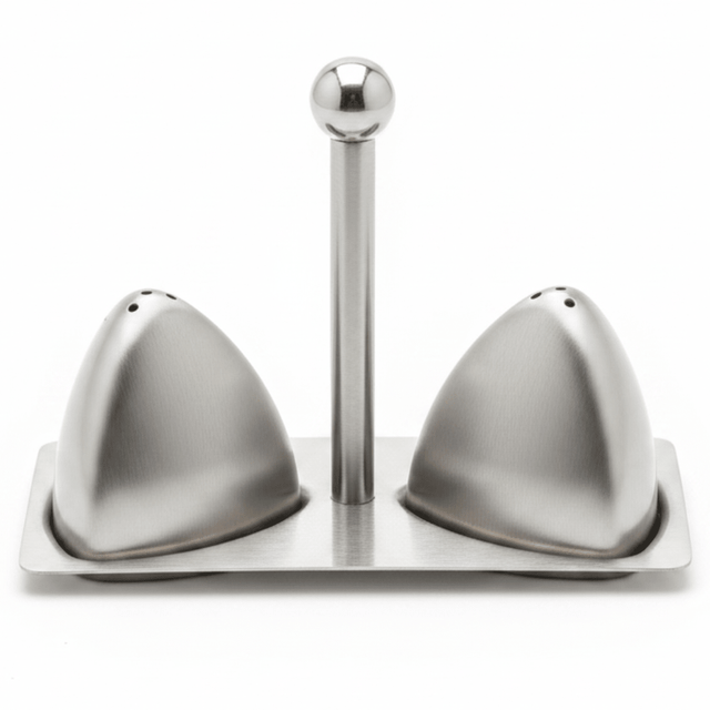 Stainless Steel Salt & Pepper Shaker Set with Stand | Brushed Silver | 6×2cm & 7×5cm - Al Kabayel Discount CentreStainless Steel Salt & Pepper Shaker Set with Stand | Brushed Silver | 6×2cm & 7×5cmKitchen Utensils & GadgetsAKDCAl Kabayel Discount Centre