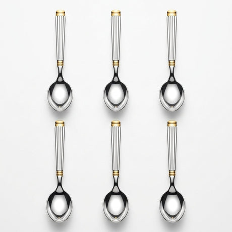 Stainless Steel Spoon Set of 6 – 15cm Silver & Gold Accent - Al Kabayel Discount CentreStainless Steel Spoon Set of 6 – 15cm Silver & Gold AccentSpoonsAKDCAl Kabayel Discount Centre